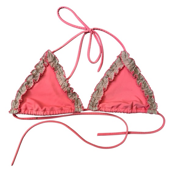 Victoria’s Secret Pink and Tan Ruffled Triangle Bikini Top-Size Women’s Small - Picture 1 of 6